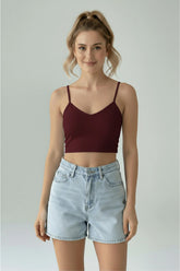 Dalgıç Kumaş V Yaka Crop Top